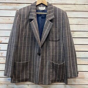 Vintage Ancora Plaid Wool Blend Blazer Jacket 80s 90s Tailored Classic 16